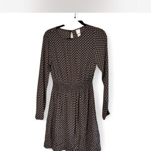 H&M Brown And Black Geometric Print Long Sleeve Dress Size 2